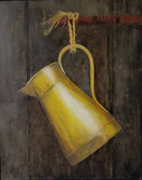 Koperen kan. Olieverf op paneel 24x30 cm